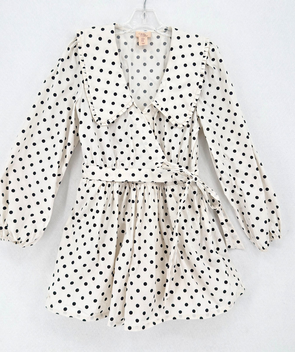 Camila Coelho Ivory Polka Dot Sailor Collar Long Sleeve Wrap Romper Sz M
